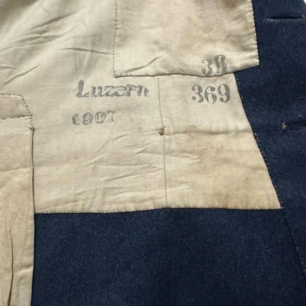 World War I Swiss Military Men's Wool Navy Double-Breasted Coat size 38 - Picture 4 of 6